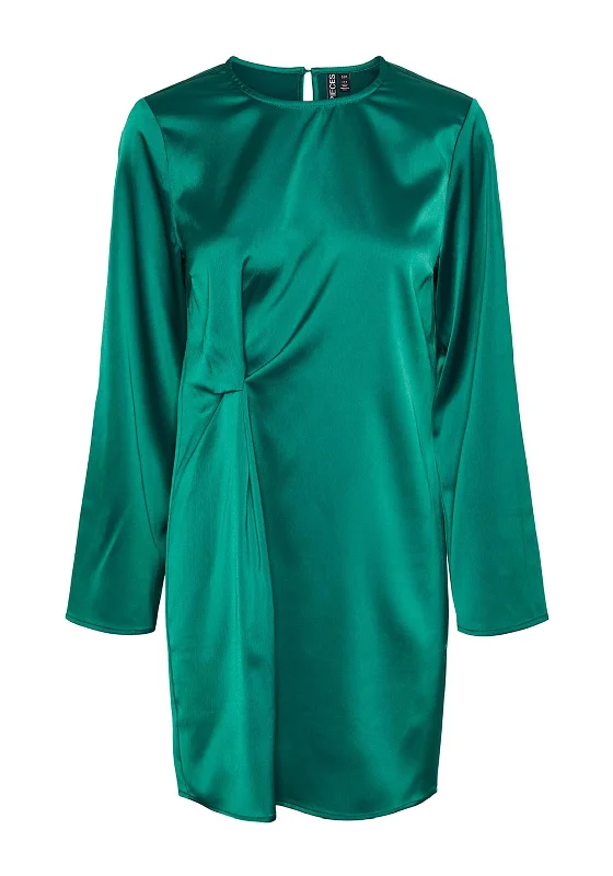 Mini Dresses for June Picnics -Pieces Norella Ruched Side Mini Satin Dress, Eden Green