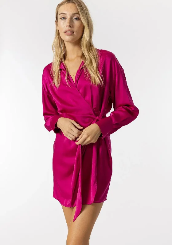 Mini Dresses with Flared Bottom -Tiffosi Satin Wrap Mini Dress, Pink