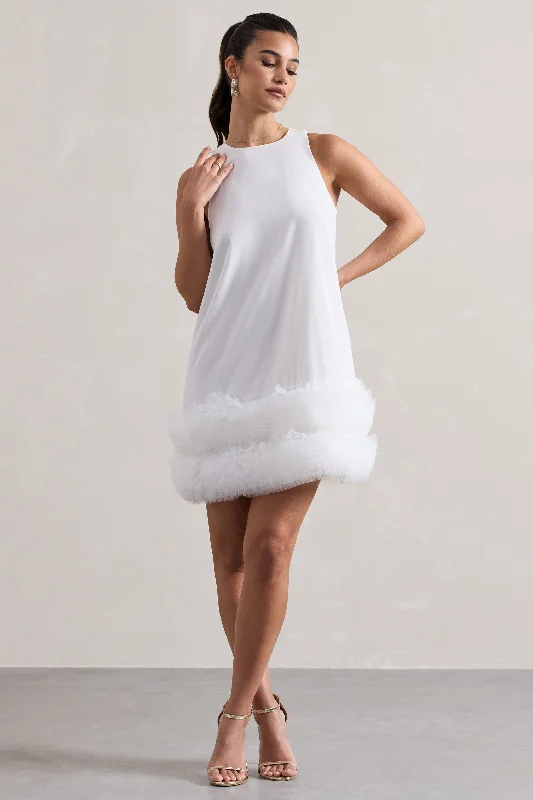 Mini Dresses for Night Dates -Raise A Glass | White A-Line Mini Dress With Tulle Hem