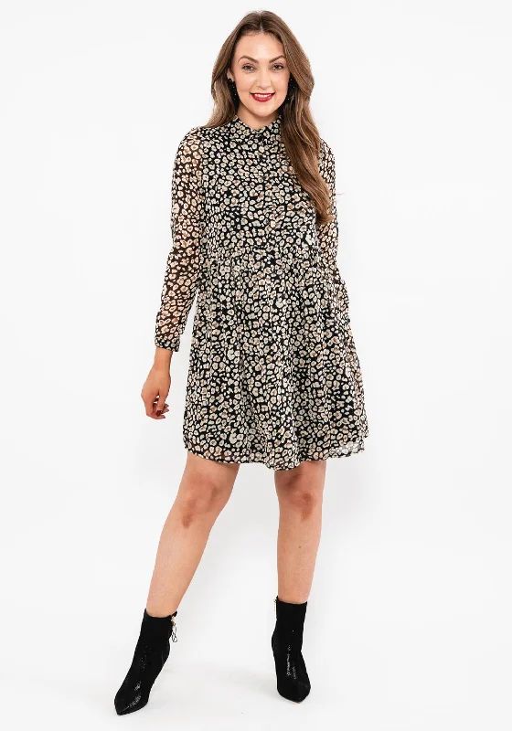 Mini Dresses for Craft Parties -Seventy1 Leopard Print Mini Shirt Dress, Black Multi