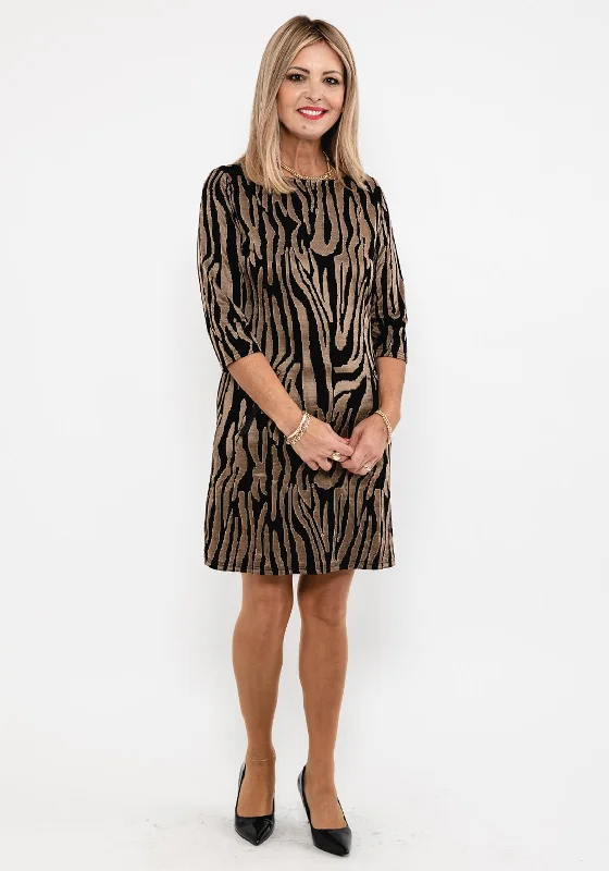 Mini Dresses with Draped Arms -Seventy1 Tiger Print Mini Dress, Black & Gold