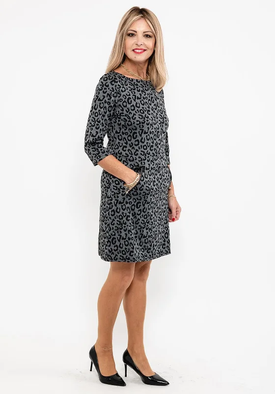 Mini Dresses with Knotted Front -Seventy1 Cheetah Print Mini Dress, Grey & Black