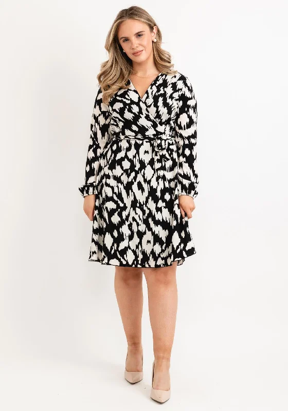 Mini Dresses in Soft Cotton -Seventy1 Abstract Print Wrap Mini Dress, Black & White