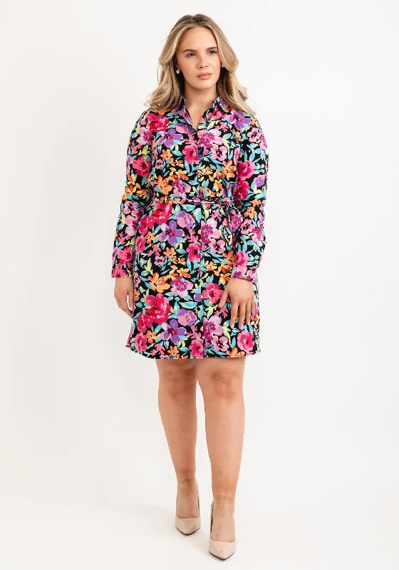 Mini Dresses with Loose Edge -Seventy1 Bright Floral Mini Shirt Dress, Multi