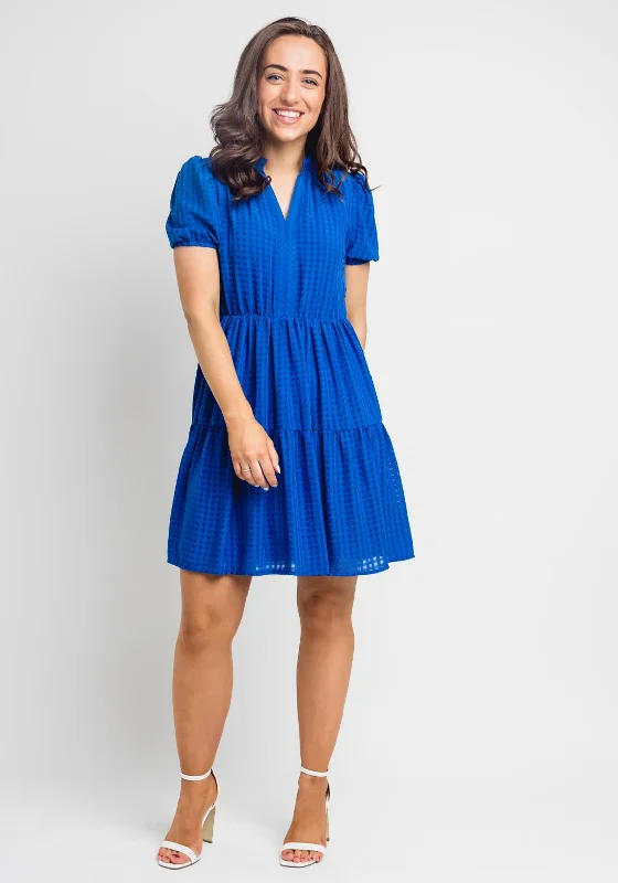 Mini Dresses with Lowered Waist -Seventy1 Grid Print Mini Dress, Royal Blue