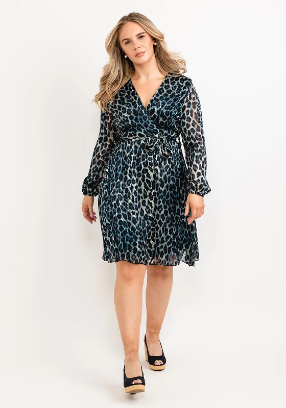 Mini Dresses for Park Fun -Seventy1 Leopard Print Wrap Mini Dress, Blue Multi