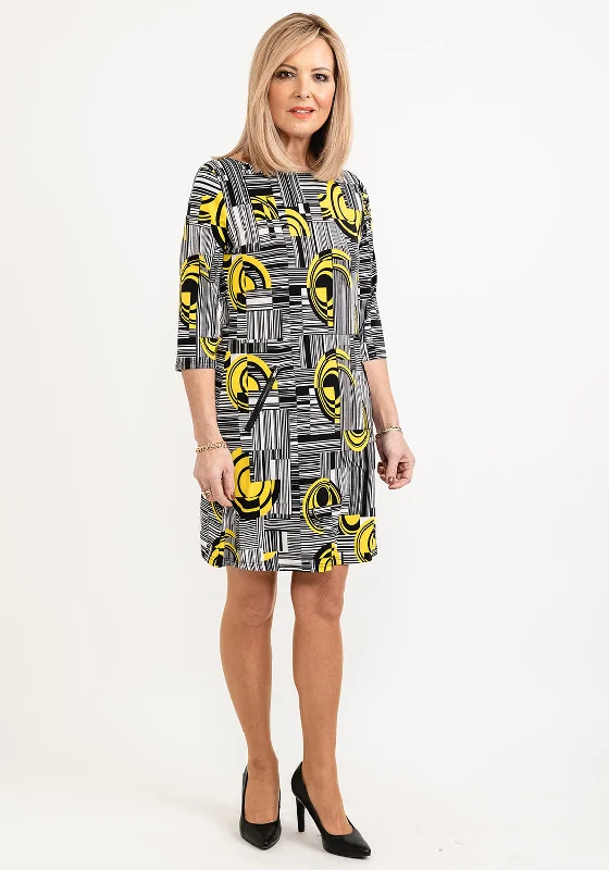 Mini Dresses for Shore Dates -Seventy1 Modern Geometric Print Mini Shift Dress, Black & Yellow