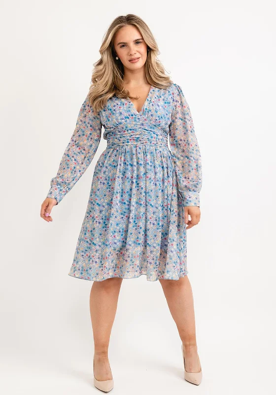 Mini Dresses with Dramatic Sleeves -Seventy1 One Size Ditsy Floral Mini Dress, Dusty Blue