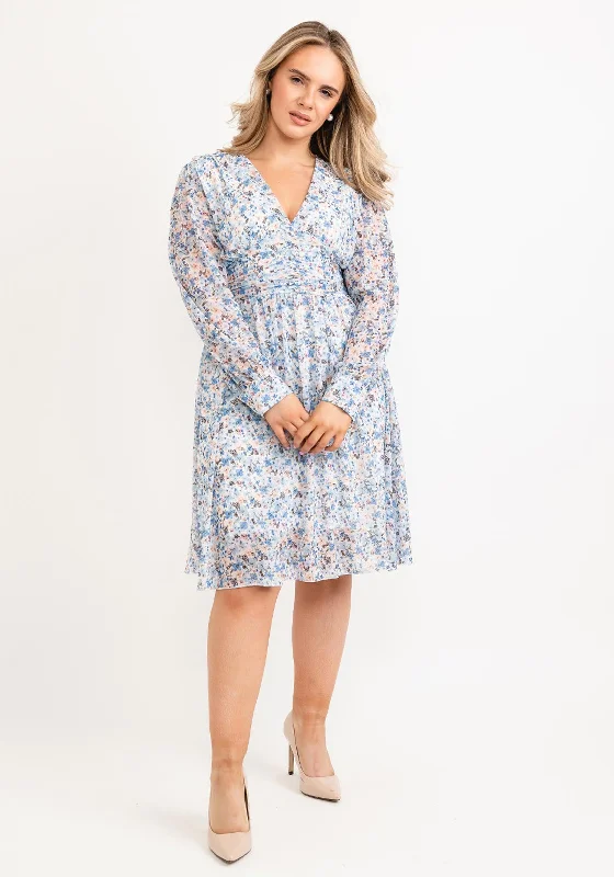 Mini Dresses with Puffy Hem -Seventy1 One Size Ditsy Floral Mini Dress, Light Blue