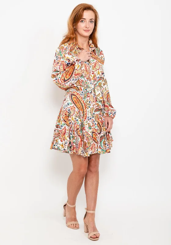 Stylish Mini Dresses for Summer -Seventy1 Paisley Pleated Mini Shirt Dress, Yellow Multi