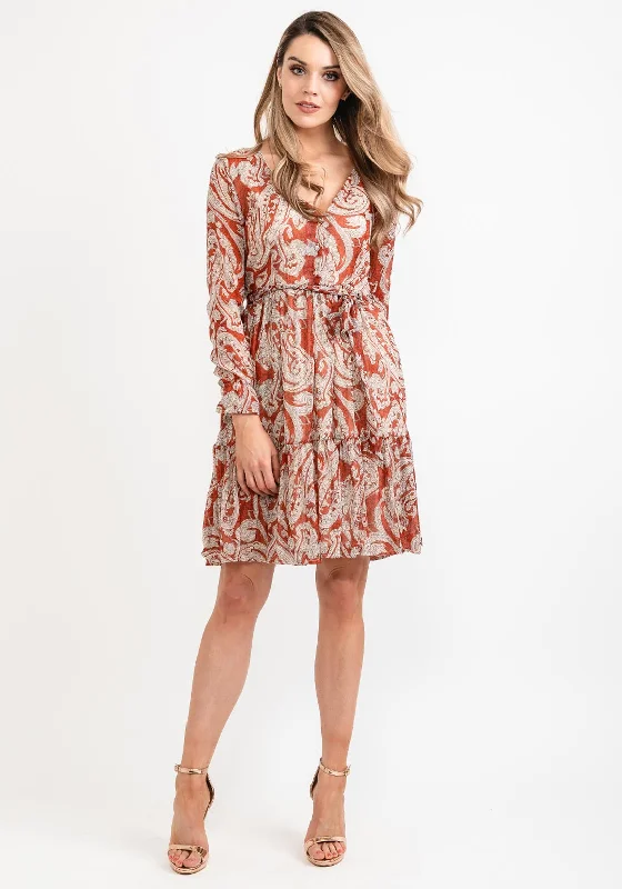 Mini Dresses for Song Nights -Seventy1 Paisley Print Mini Smock Dress, Rust