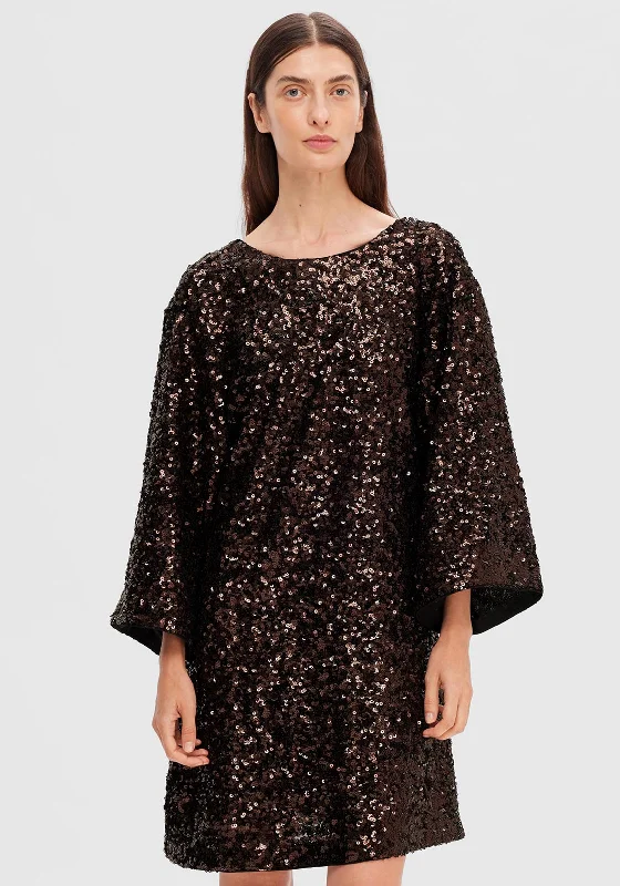 Mini Dresses for Lunch Dates -Selected Femme Mallie Sequin Smock Mini Dress, Java