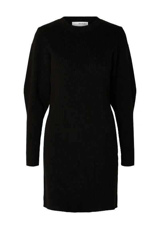 Mini Dresses for Literary Events -Selected Femme Mirabel Ribbed Knit Mini Dress, Black