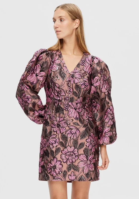 Mini Dresses in Warm Shades -Selected Femme Paula Floral Embossed Mini Dress, Pink Lavender