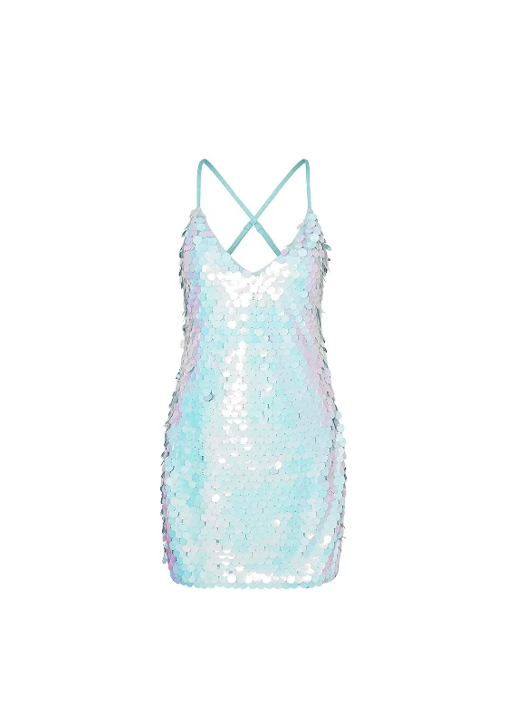 Mini Dresses for Sunset Fun -SOMETHINGNEW Gloria Sequin Mini Dress, Blue Radiance