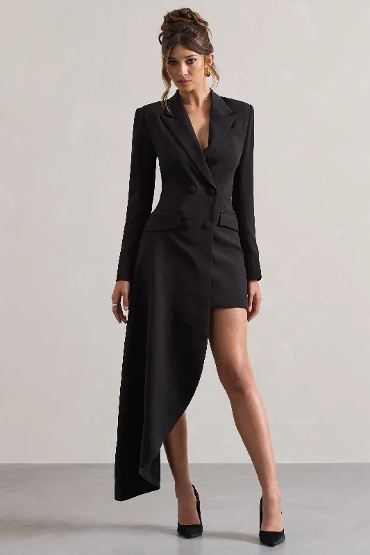 Mini Dresses for Afternoon Fun -Spiral | Black Tailored Blazer Mini Dress With Asymmetric Hem