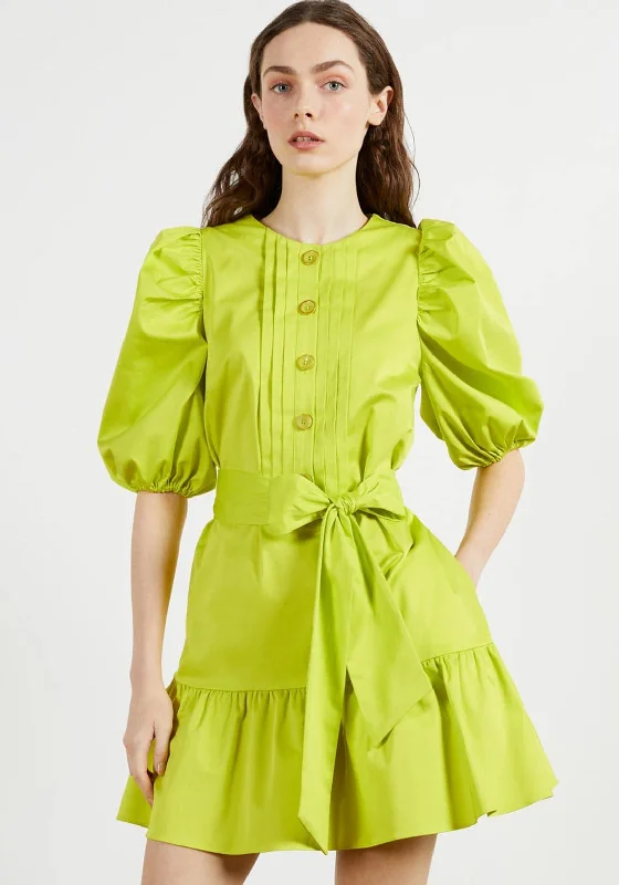 Mini Dresses for Work Parties -Ted Baker Sofiiia Button Up Mini Dress, Bright Green