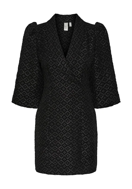 Mini Dresses for Quick Getaways -Y.A.S Cisca Jacquard Puff Sleeve Mini Dress, Black