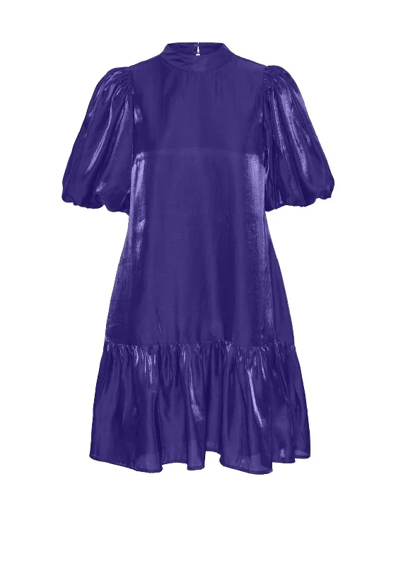 Mini Dresses with Lace Backing -Y.A.S Magnusa Volume Sleeve Tiered Mini Dress, Deep Blue