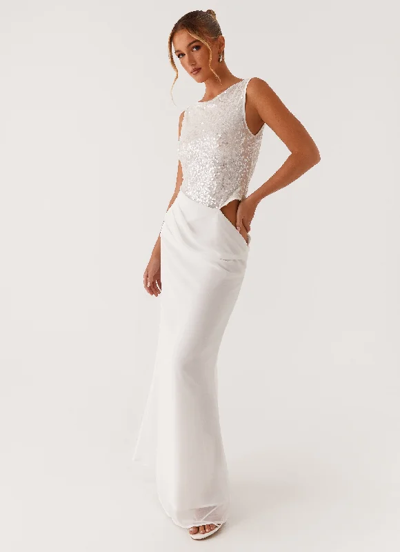 Maxi Dresses for Spring Events -Above Ground Sequin Maxi Dress - White