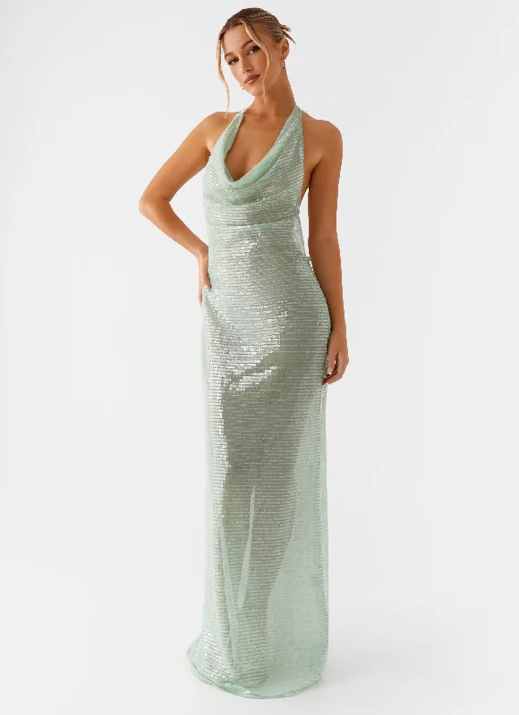 Maxi Dresses in Textured Fabric -Above the Clouds Cowl Maxi Dress - Green