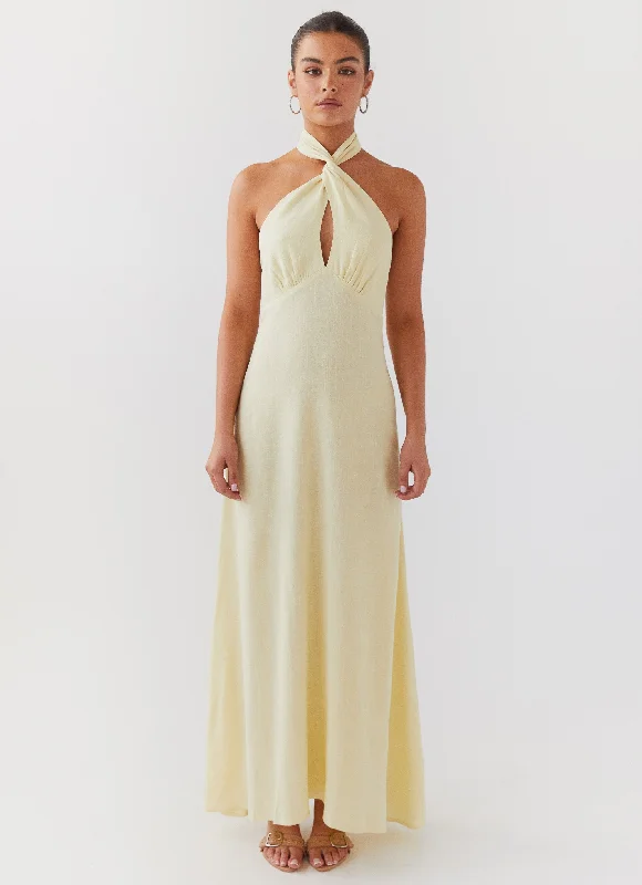 Maxi Dresses with Side Chill -Adrienne Linen Maxi Dress - Lemon