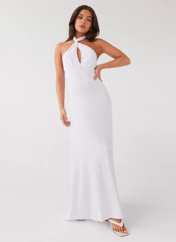 Maxi Dresses with Button Back -Adrienne Linen Maxi Dress - White