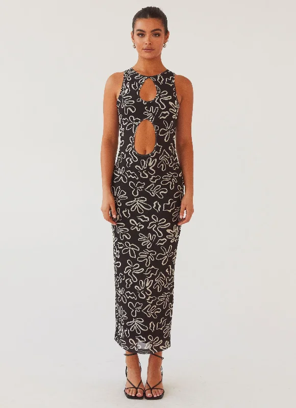 Maxi Dresses in Floral Embroidery -All Eyes On Me Maxi Dress - Petal Gloom