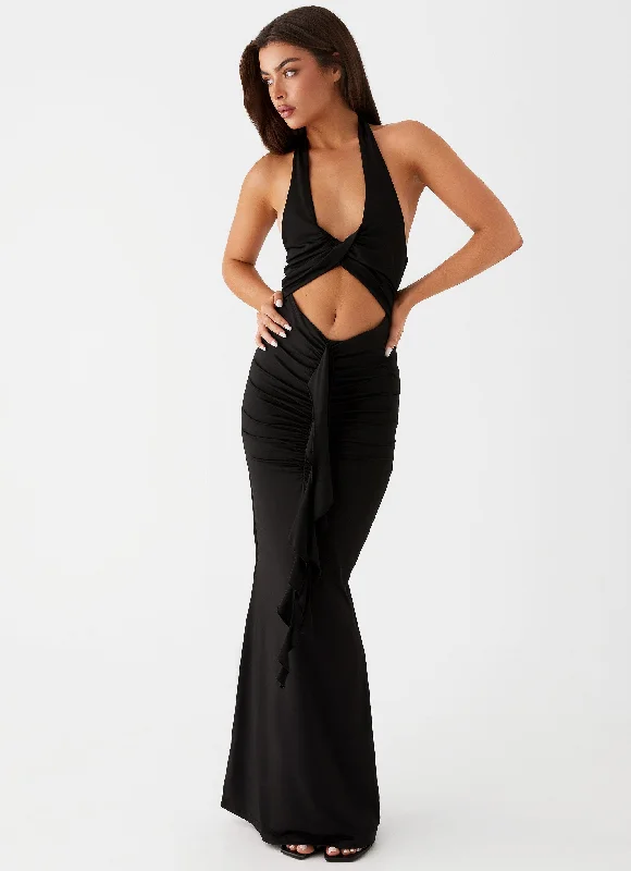 Maxi Dresses for Casual Dinner -Allanna Frill Maxi Dress - Black