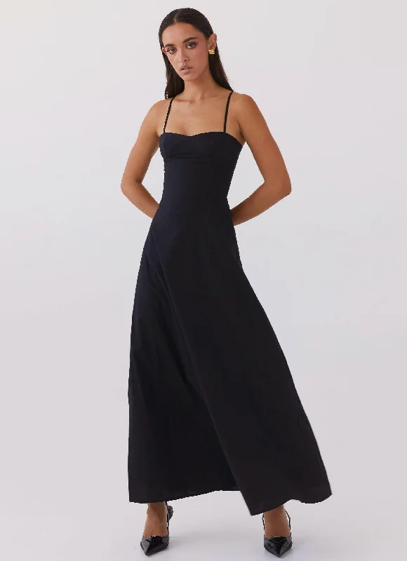 Maxi Dresses for Day Trip Out -Angelina Linen Maxi Dress - Black