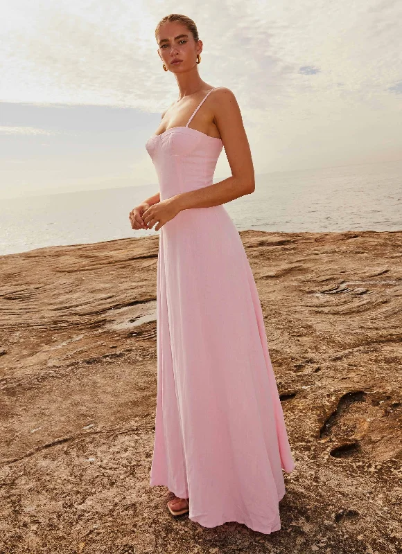 Maxi Dresses for Fun Trip -Angelina Linen Maxi Dress - Pink Petal