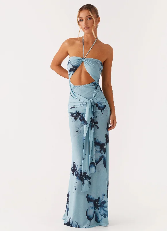 Maxi Dresses with Side Edge -Antonia Maxi Dress - Black Blue Floral