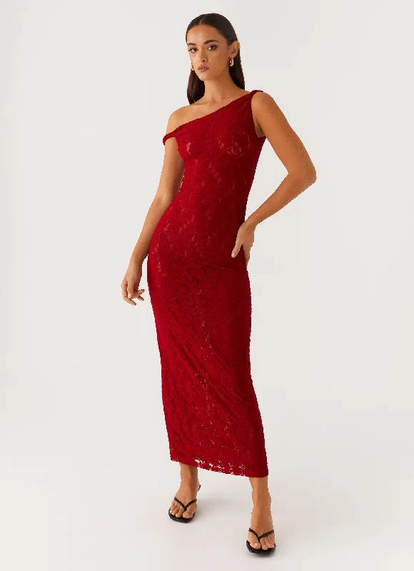 Maxi Dresses for Wine Tasting -Arabella Twist Shoulder Maxi Dress - Maroon