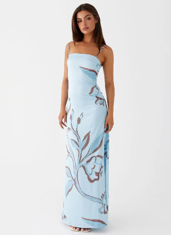 Maxi Dresses for Beach Picnic -Aster Bloom Maxi Dress - Blue Floral