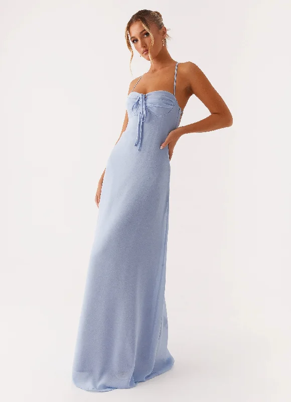 Maxi Dresses in Soft Wool -Aveline Bustier Maxi Dress - Blue