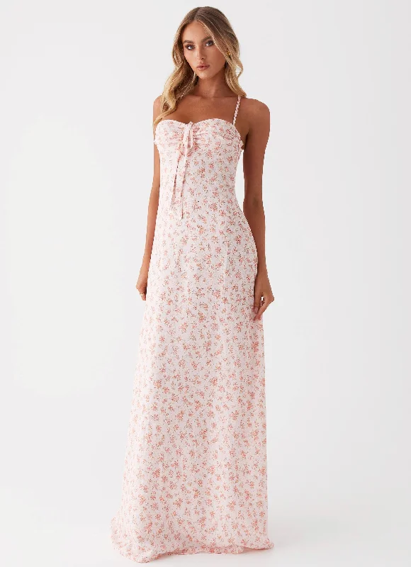 Maxi Dresses for Travel -Aveline Bustier Maxi Dress - Pink Ditsy Floral