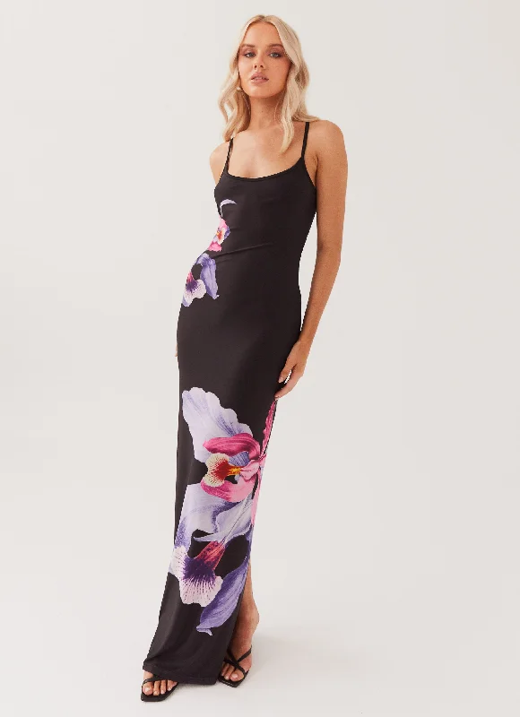 Maxi Dresses for Game Chill -Bad News Mesh Maxi Dress - Black Tulip