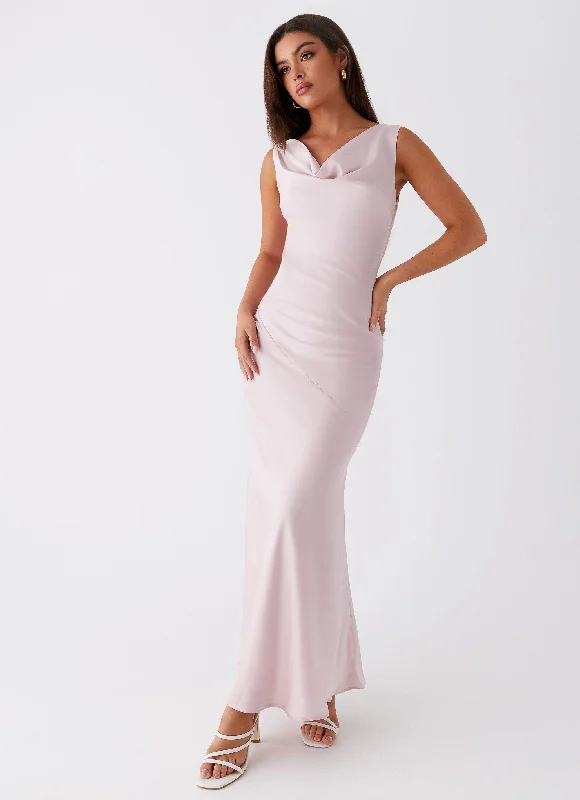 Maxi Dresses in Monochrome -Be Mine Satin Maxi Dress - Mauve Pink