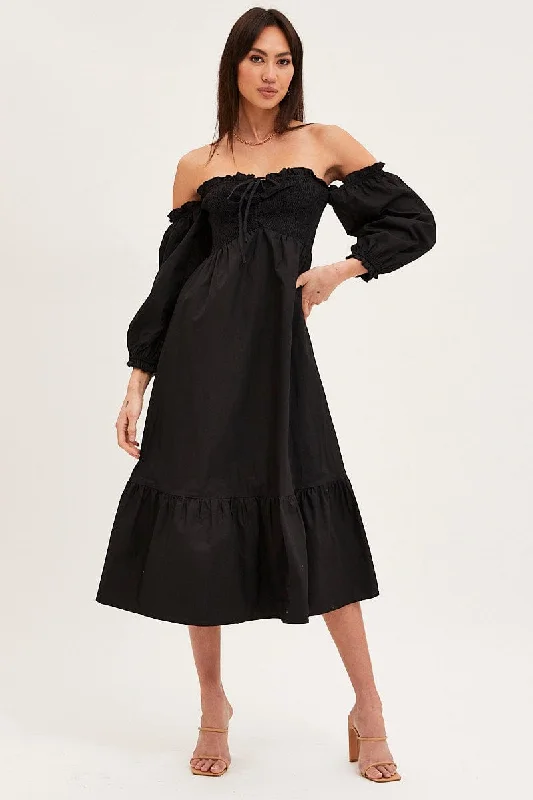 Maxi Dresses with High Edge -Black Dress Off Shoulder Maxi