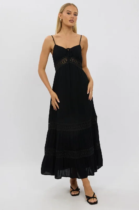 Maxi Dresses for Birthday Party -Black Maxi Dress Strappy Lace Trim