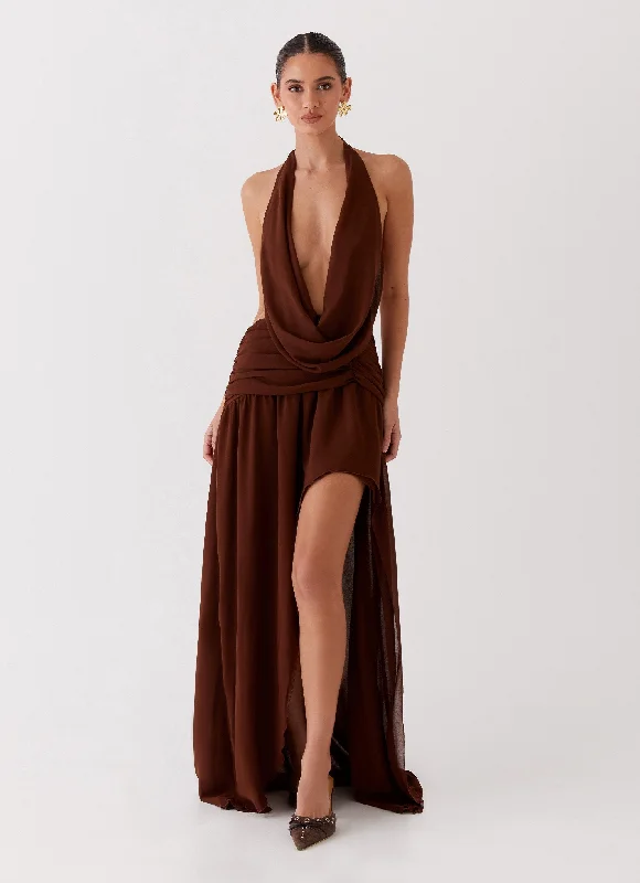 Maxi Dresses for Club Chill -Blake Rose Maxi Dress - Brown