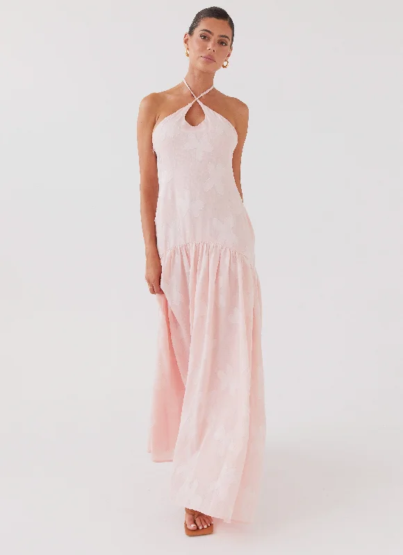 Maxi Dresses with Mesh Front -Blushed Cross Neckline Maxi Dress - Pink Petal