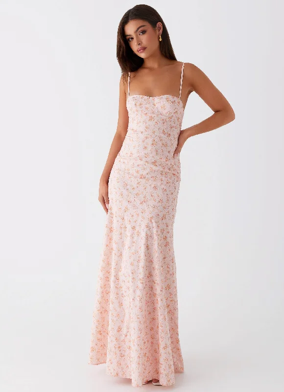 Maxi Dresses in Suede -Britney Maxi Dress - Pink Ditsy Floral