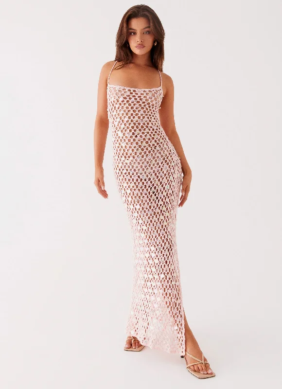 Maxi Dresses in Textured Cotton -Calabria Crochet Maxi Dress - Pink