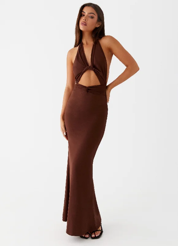 Maxi Dresses with Lace Back -Carolina Twist Maxi Dress - Chocolate