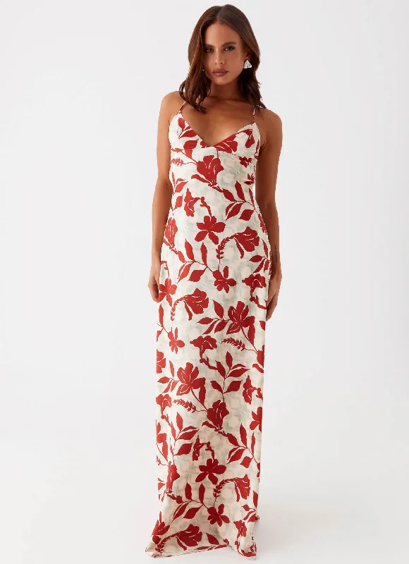 Maxi Dresses in Chiffon -Cecily Maxi Dress - Red Green Floral