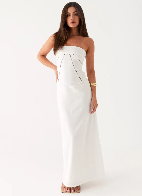 Maxi Dresses for Beach Night -Cerisa Linen Maxi Dress - White