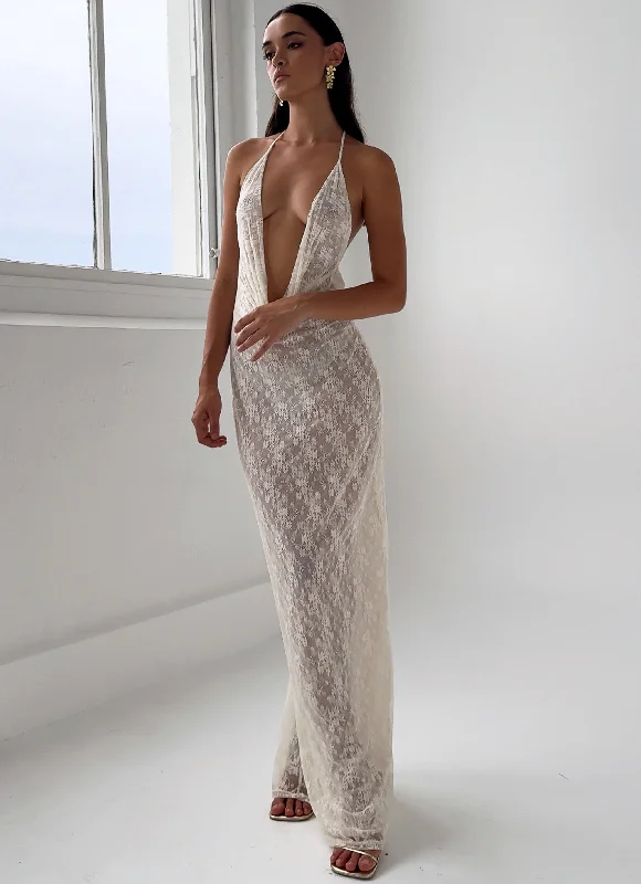 Maxi Dresses in Woven Fabric -Champagne Coastline Maxi Dress - Ivory