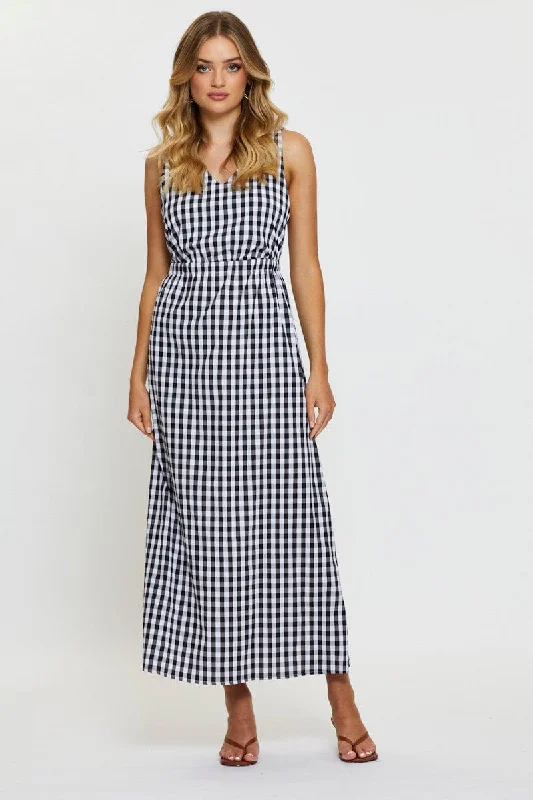 Maxi Dresses for Small Date -Check Maxi Dress Sleeveless