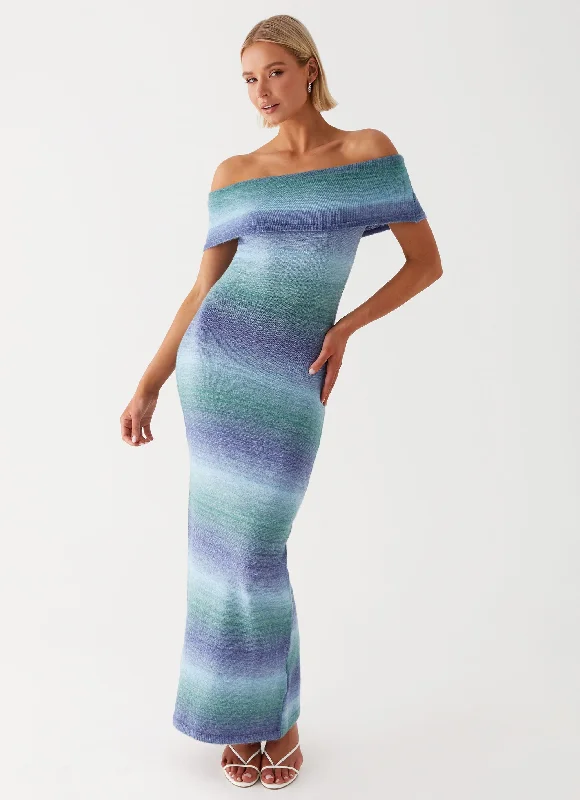 Maxi Dresses in Subtle Prints -Clarity Knit Maxi Dress - Blue Ombre